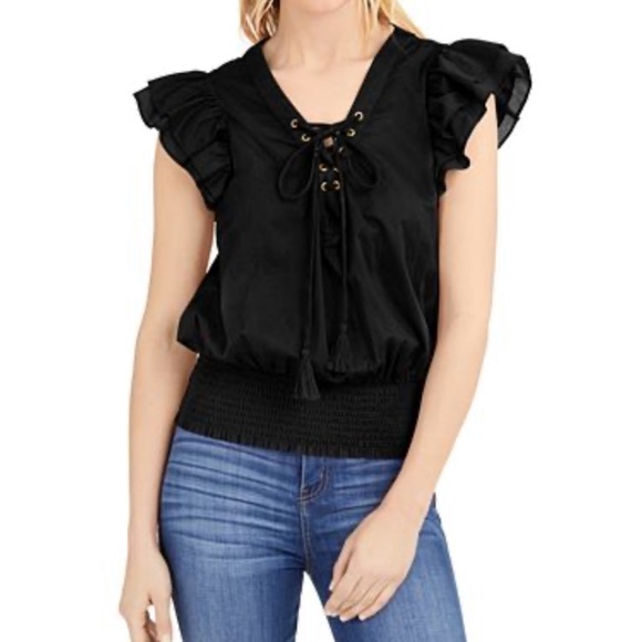 INC International Concepts Tops - Cotton Tie-Front Ruffle-Sleeve Top